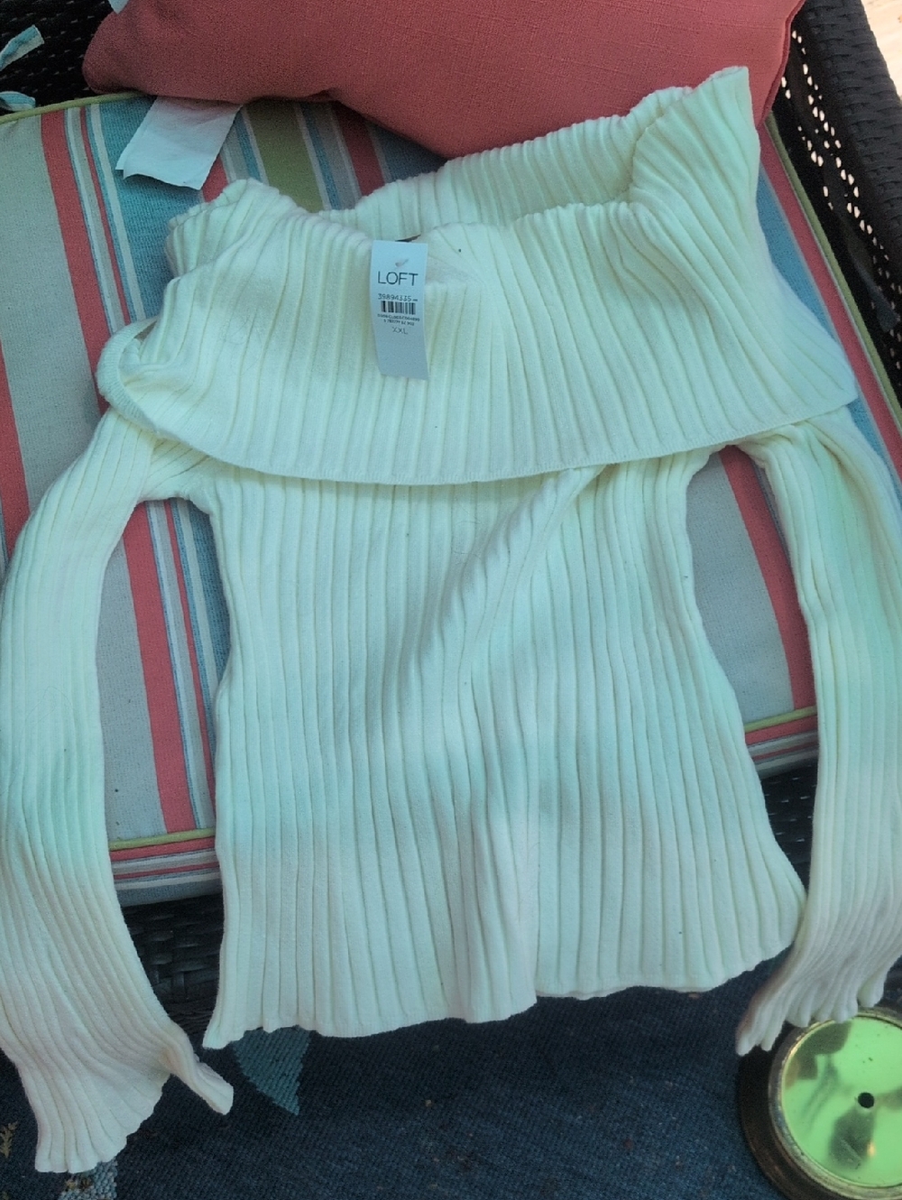 LOFT Cream Ribbed Off-Shoulder Knit Top